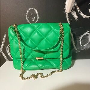 Green Quilted Chain Shoulder Bag